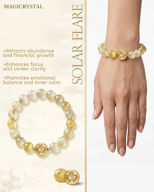 “Solar Flare” Natural Citrine & Rutilated Quartz Bracelet