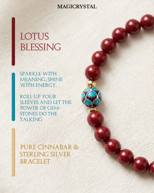 “Lotus Blessing” Pure Cinnabar & Sterling Silver Bracelet