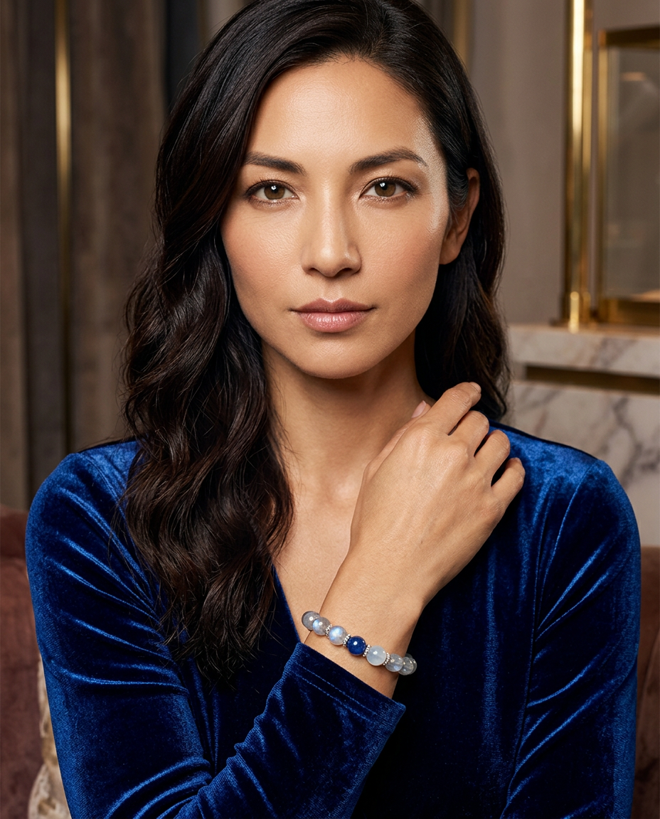 “Beyond Blue” Natural Moonstone Beaded Bracelet