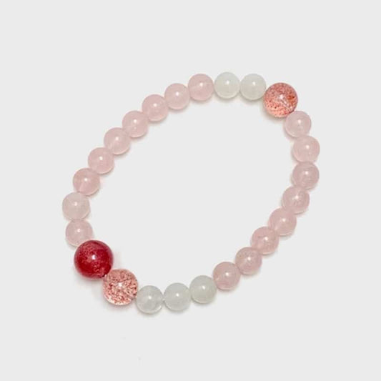 “Blossom Moon” Strawberry Quartz & Peach Moonstone Bracelet