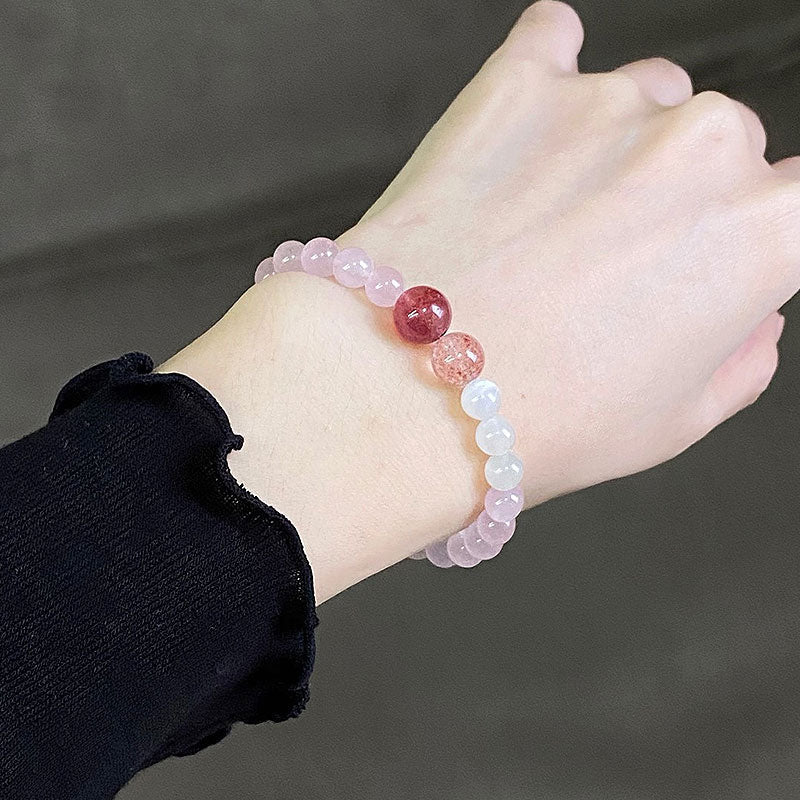 “Blossom Moon” Strawberry Quartz & Peach Moonstone Bracelet