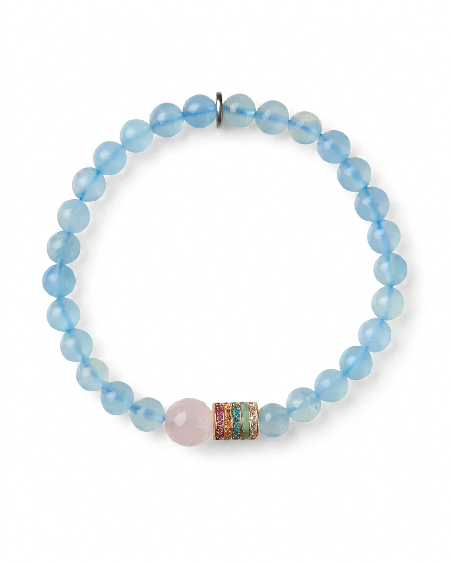 “Five Blessings” Aquamarine Mala Bracelet