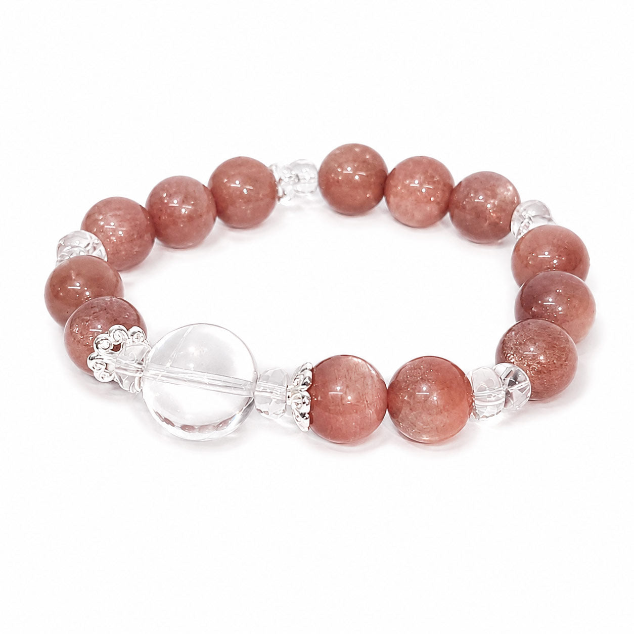 Soft Healing, Balanced Mind — Natural Peach Moonstone, Blue Moonstone & Clear Quartz Bracelet