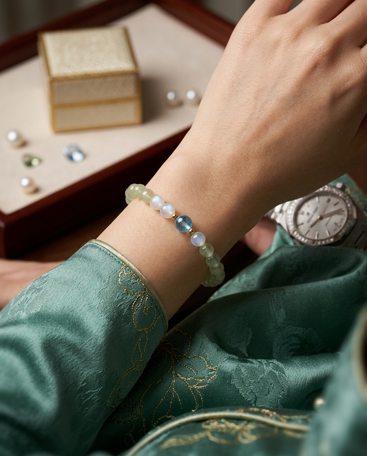 Natural Prehnite Aquamarine Moonstone Bracelet