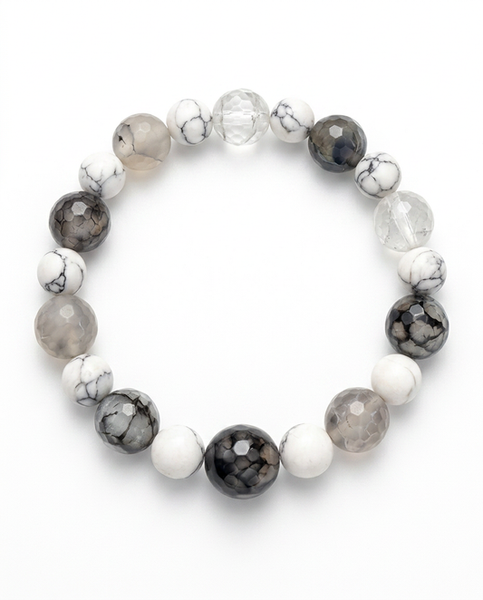 Patience and Inner Peace Gray Agate Howlite Bracelet for Safety