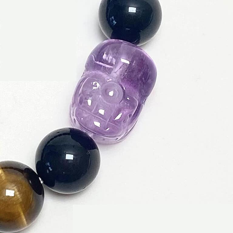 “Purple Fortune” Amethyst & Black Obsidian Pi Xiu Bracelet
