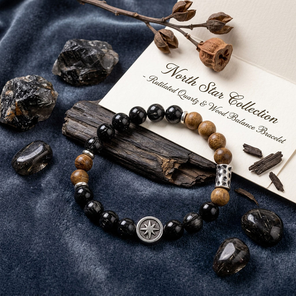 Original Design Natural Black Rutilated Quartz & Brunei Agarwood Layered Bracelet