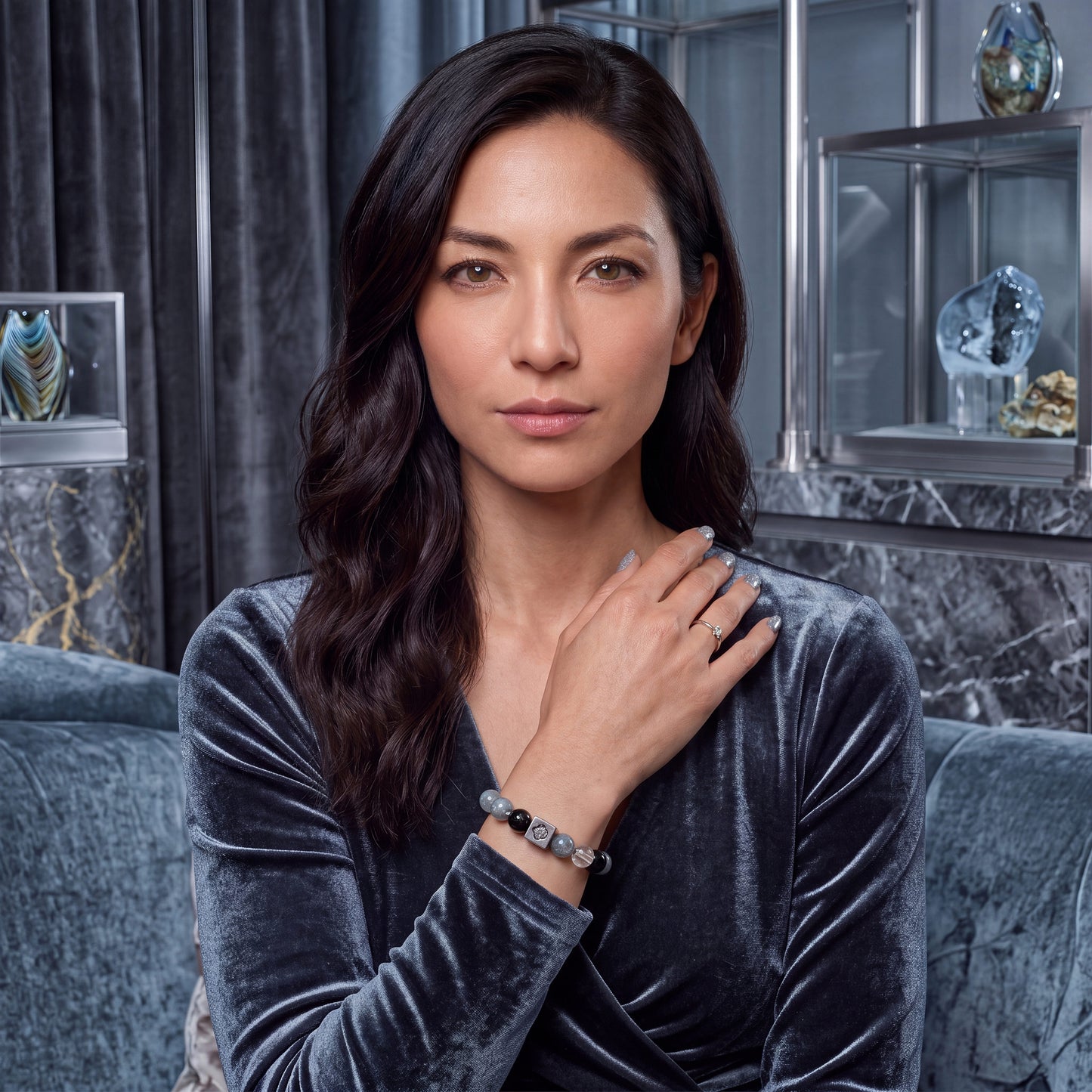 Tough Yet Tender — "Energy Shield" Natural Gray Moonstone & Silver Obsidian Bracelet