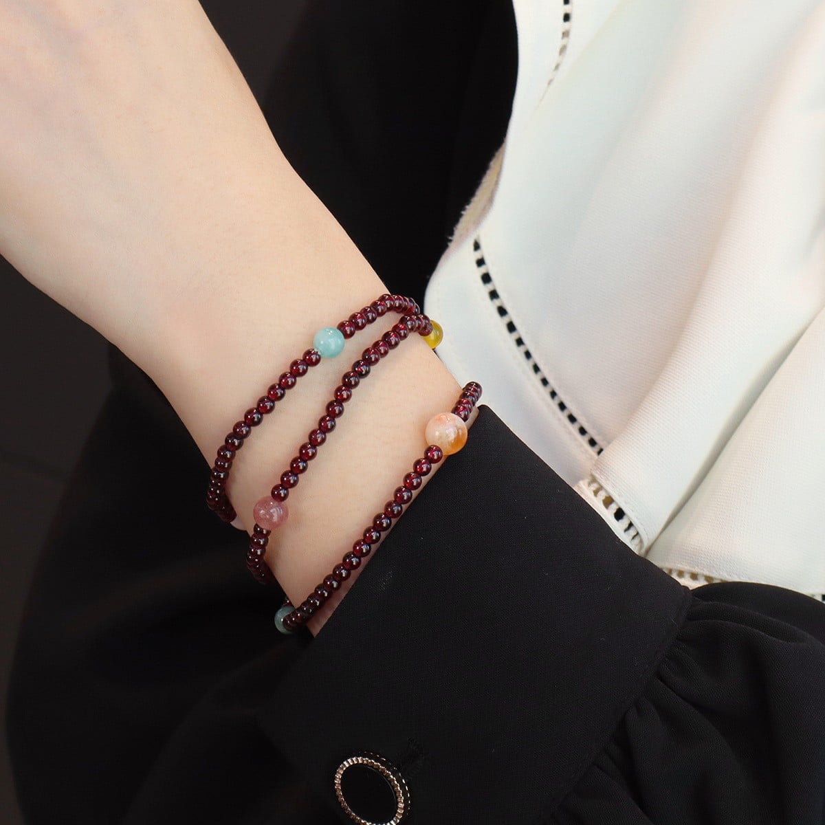 Triple Wrap Gemstone Bracelet – Garnet and Multi-Gem