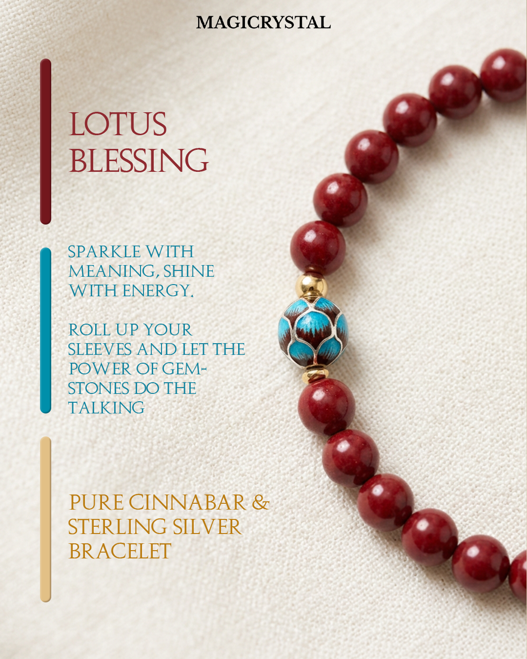 “Lotus Blessing” Pure Cinnabar & Sterling Silver Bracelet
