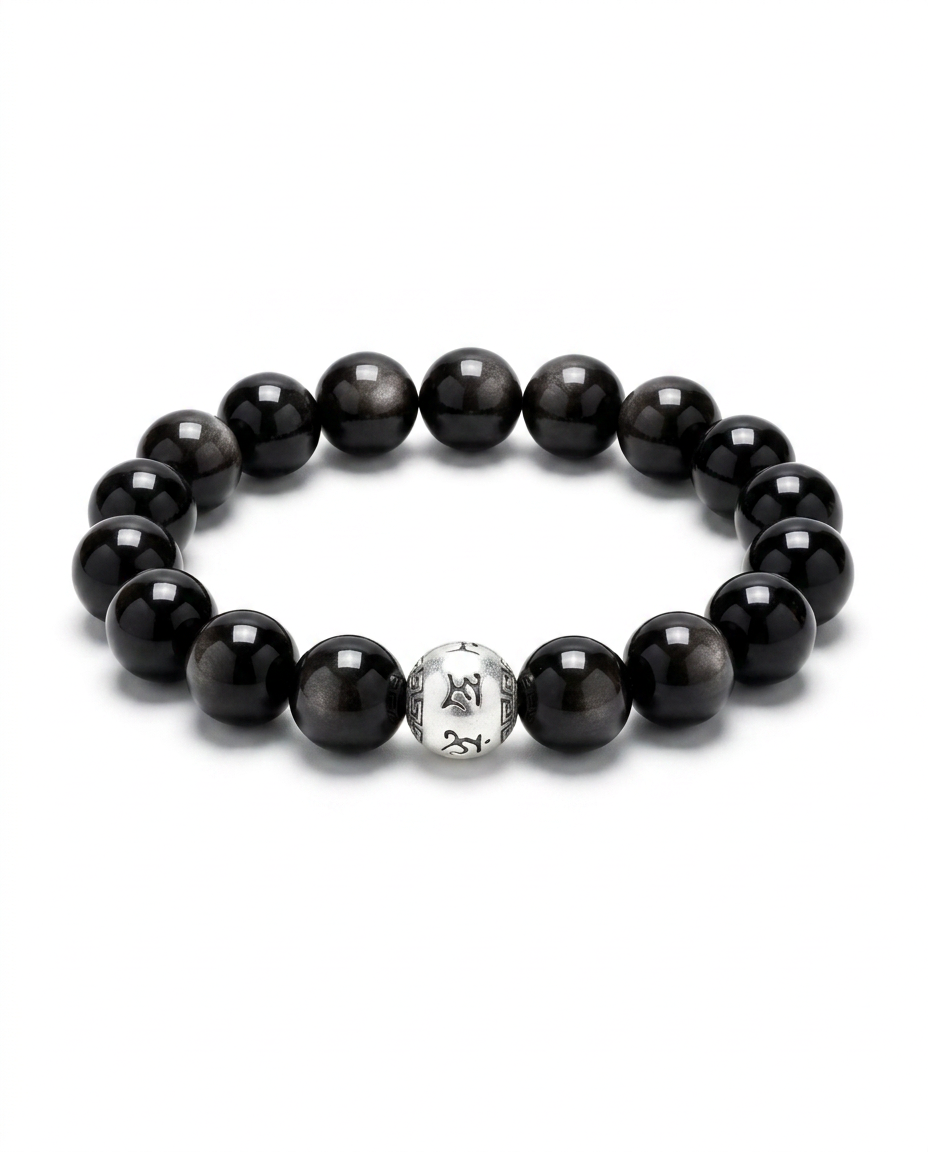 Abundance & Prosperity Black Obsidian Sterling Silver Bracelet