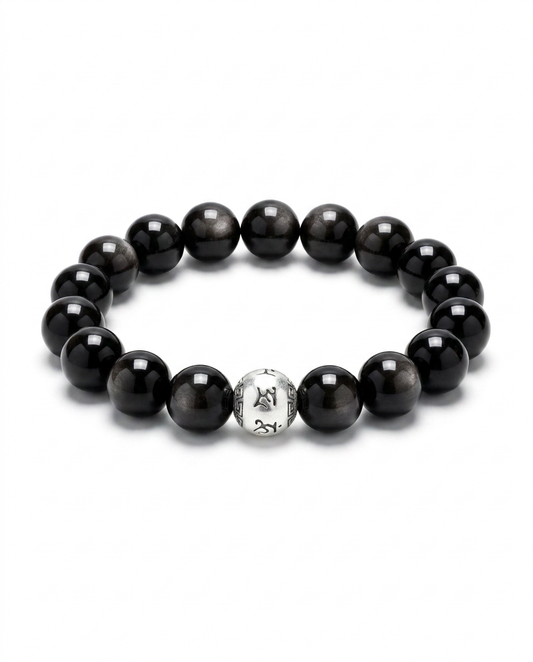 Abundance & Prosperity Black Obsidian Sterling Silver Bracelet