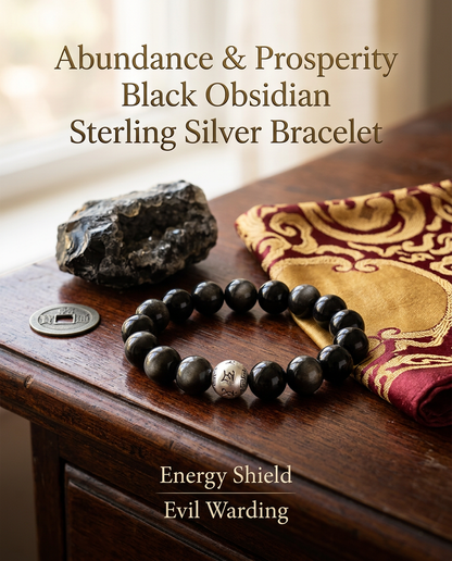 Abundance & Prosperity Black Obsidian Sterling Silver Bracelet