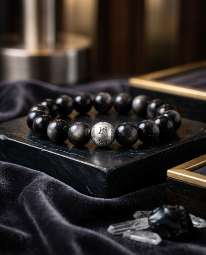 Abundance & Prosperity Black Obsidian Sterling Silver Bracelet