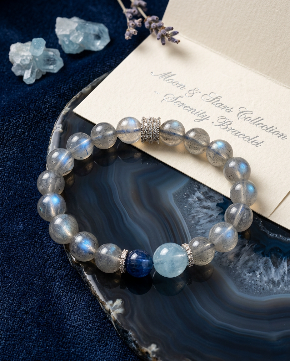 “Beyond Blue” Natural Moonstone Beaded Bracelet