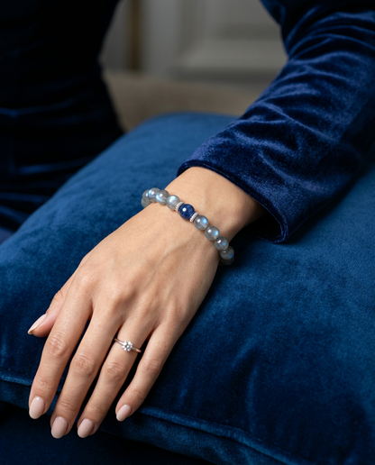 “Beyond Blue” Natural Moonstone Beaded Bracelet