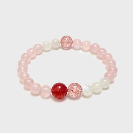 “Blossom Moon” Strawberry Quartz & Peach Moonstone Bracelet