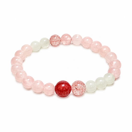 “Blossom Moon” Strawberry Quartz & Peach Moonstone Bracelet