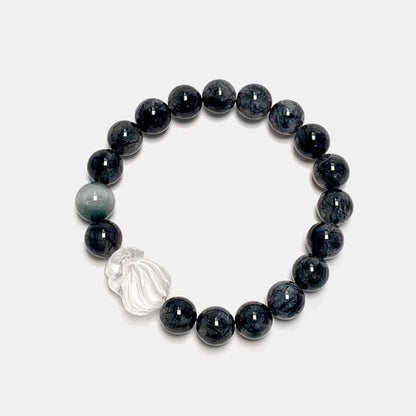 “Cloud Ascender” Black Rutilated Quartz & Eagle Eye Crystal Fox Bracelet