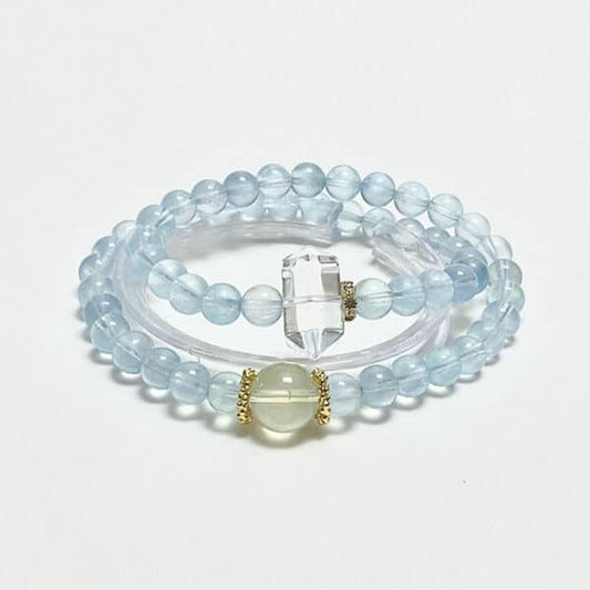 Dawn Natural White & Yellow Double-Terminated Crystal + Aquamarine Beaded Bracelet