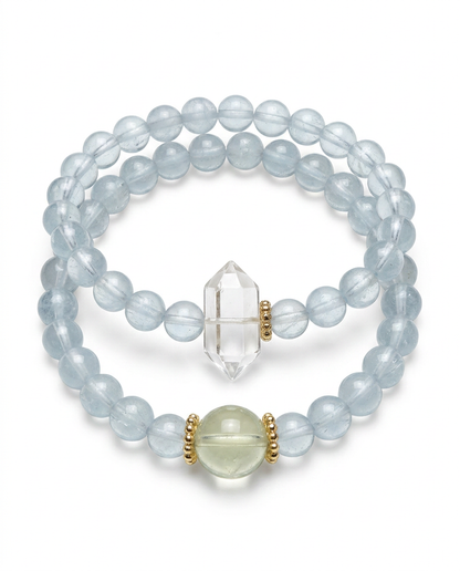 Dawn Natural White & Yellow Double-Terminated Crystal + Aquamarine Beaded Bracelet