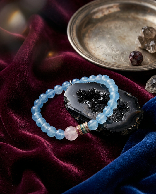“Five Blessings” Aquamarine Mala Bracelet