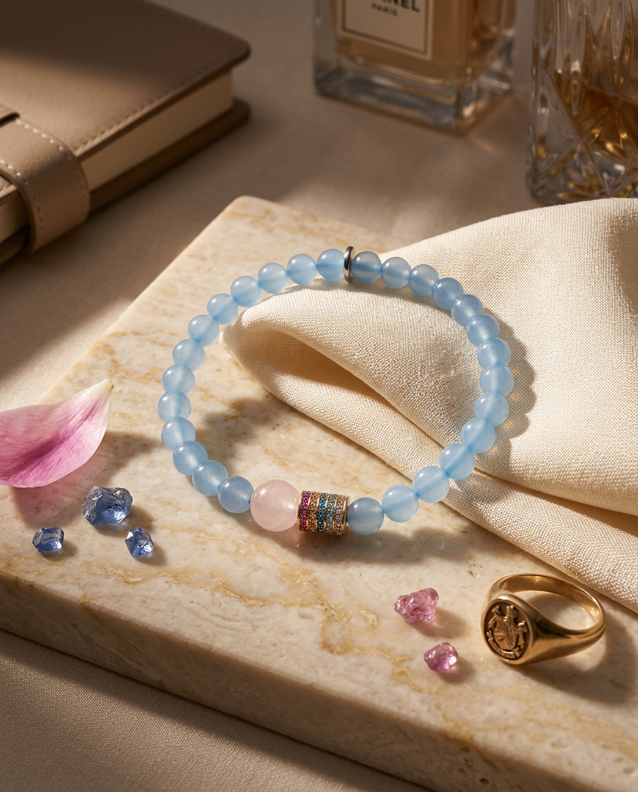 “Five Blessings” Aquamarine Mala Bracelet