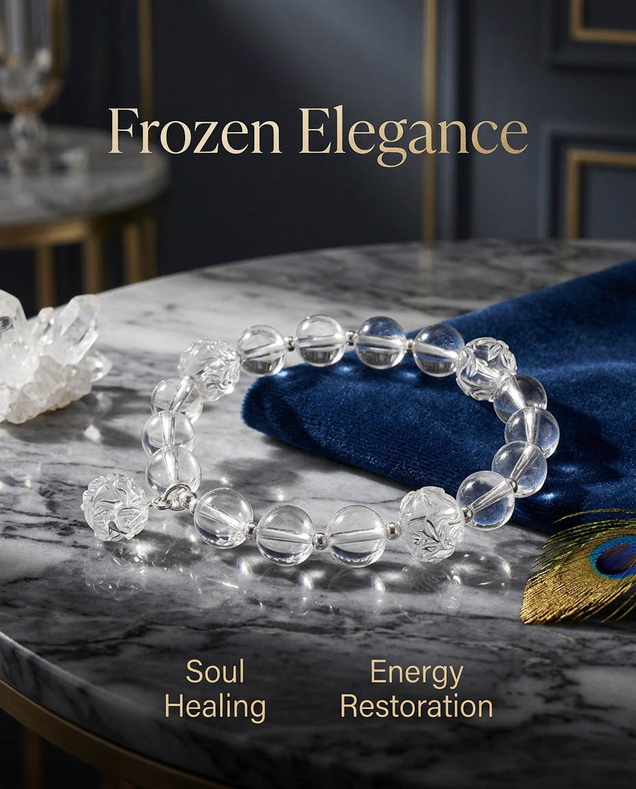 “Frozen Elegance” Natural White Quartz Sterling Silver Bracelet