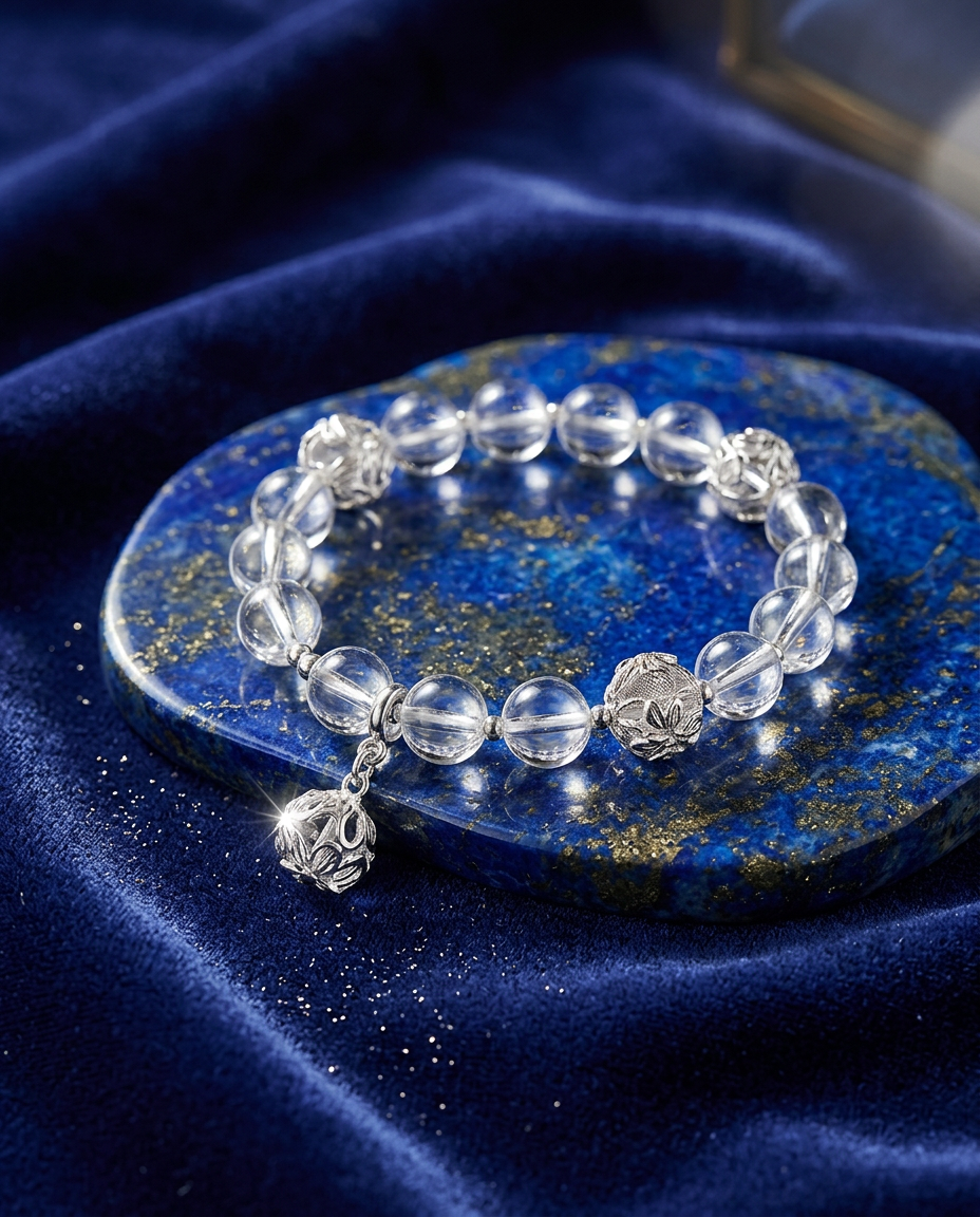 “Frozen Elegance” Natural White Quartz Sterling Silver Bracelet