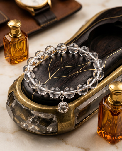 “Frozen Elegance” Natural White Quartz Sterling Silver Bracelet