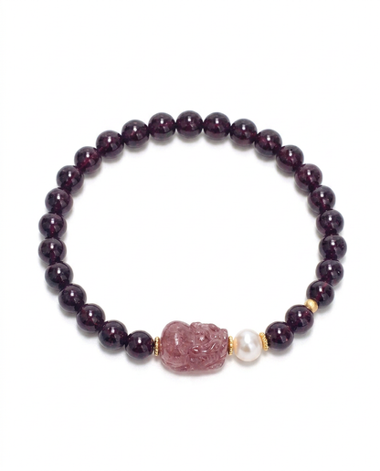 Garnet Pearl Pi Xiu Strawberry Quartz Bracelet