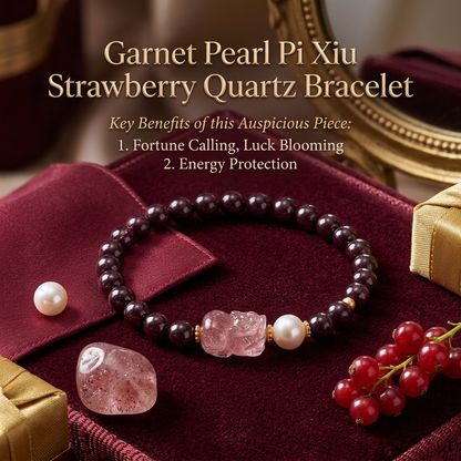 Garnet Pearl Pi Xiu Strawberry Quartz Bracelet