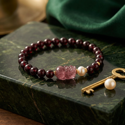 Garnet Pearl Pi Xiu Strawberry Quartz Bracelet