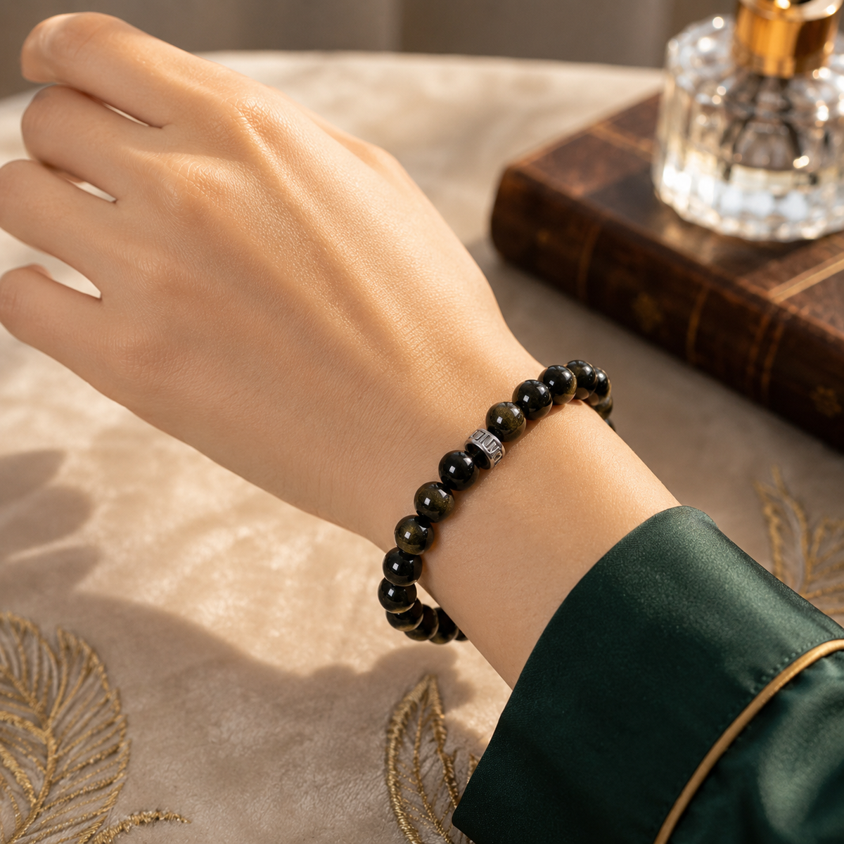 Golden Aura Men’s Gold Sheen Obsidian Bracelet - full bracelet view