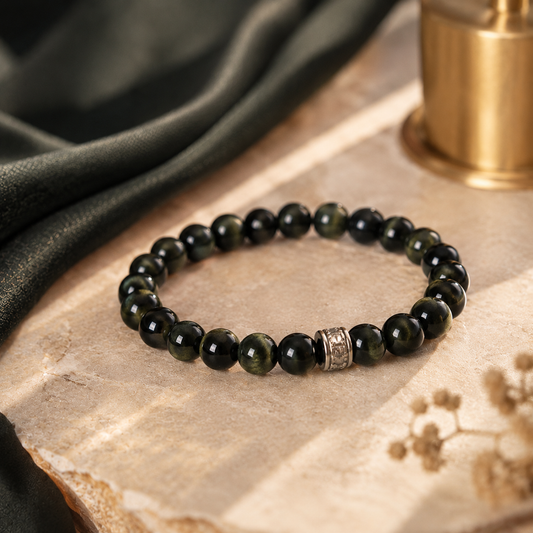 “Golden Aura” Men’s Gold Sheen Obsidian Bracelet