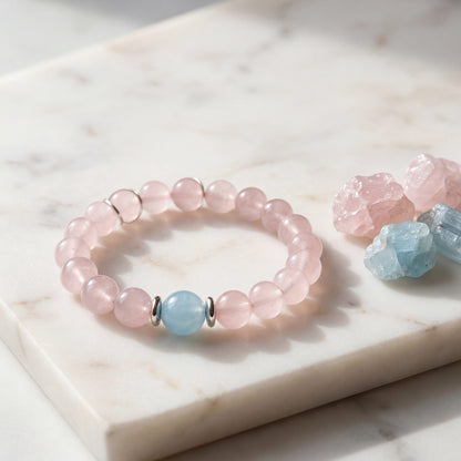Original Design "Stone of Love" — Natural Rose Quartz & Aquamarine Bracelet