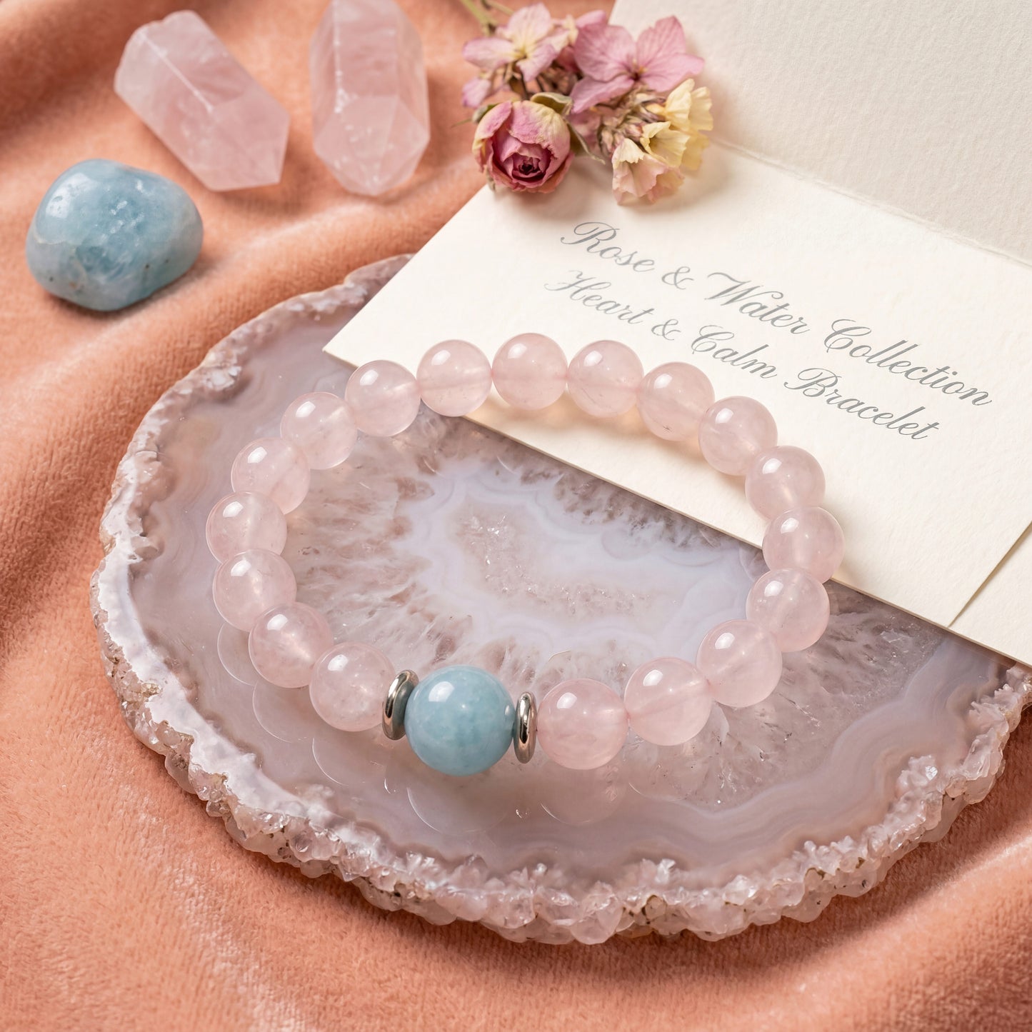 Original Design "Stone of Love" — Natural Rose Quartz & Aquamarine Bracelet