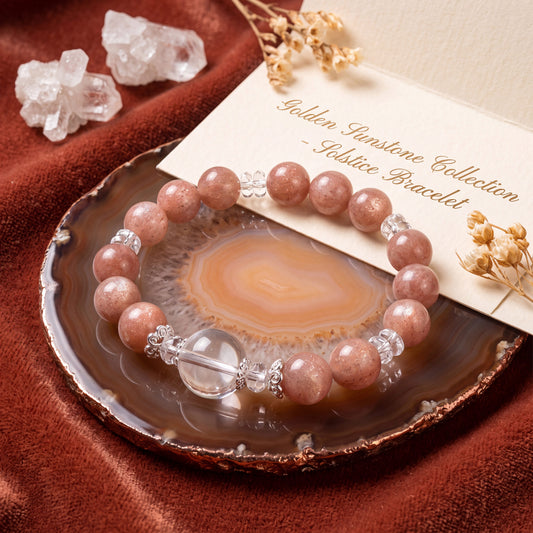 Soft Healing, Balanced Mind — Natural Peach Moonstone, Blue Moonstone & Clear Quartz Bracelet