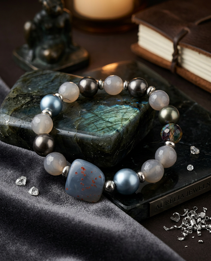 Health and Fortune Gray Agate Bracelet with Shell Beads Harmony