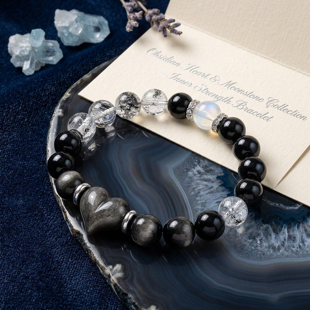 Original Design Double Purification Natural Silver Sheen Obsidian & Herkimer Diamond Bracelet.