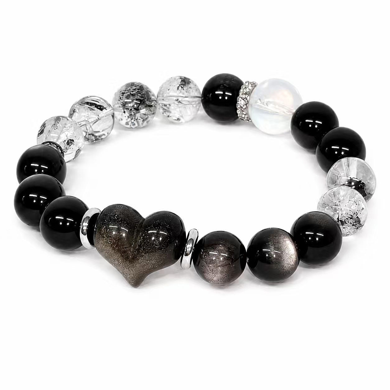 Original Design Double Purification Natural Silver Sheen Obsidian & Herkimer Diamond Bracelet.
