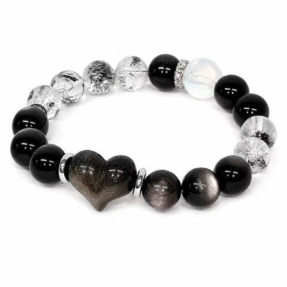 Original Design Double Purification Natural Silver Sheen Obsidian & Herkimer Diamond Bracelet.