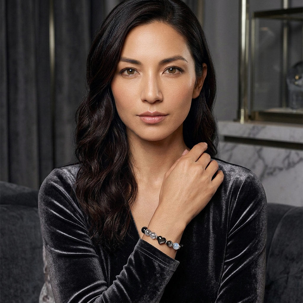 Original Design Double Purification Natural Silver Sheen Obsidian & Herkimer Diamond Bracelet.