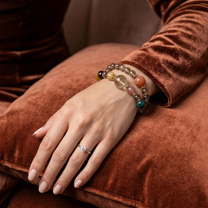 Original Design "Solar System" — Natural Brazilian Citrine Planetary Multi-Gem Double-Row Bracelet