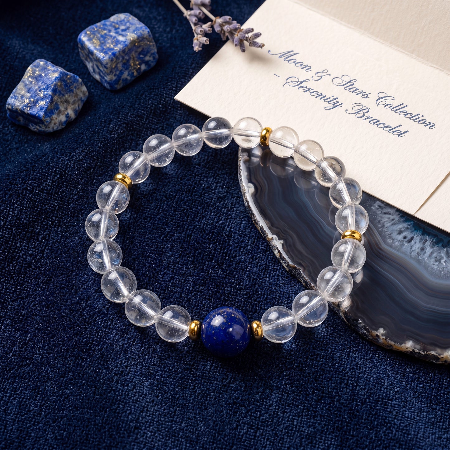 Original Design Natural Brazilian Clear Quartz & Lapis Lazuli Bracelet
