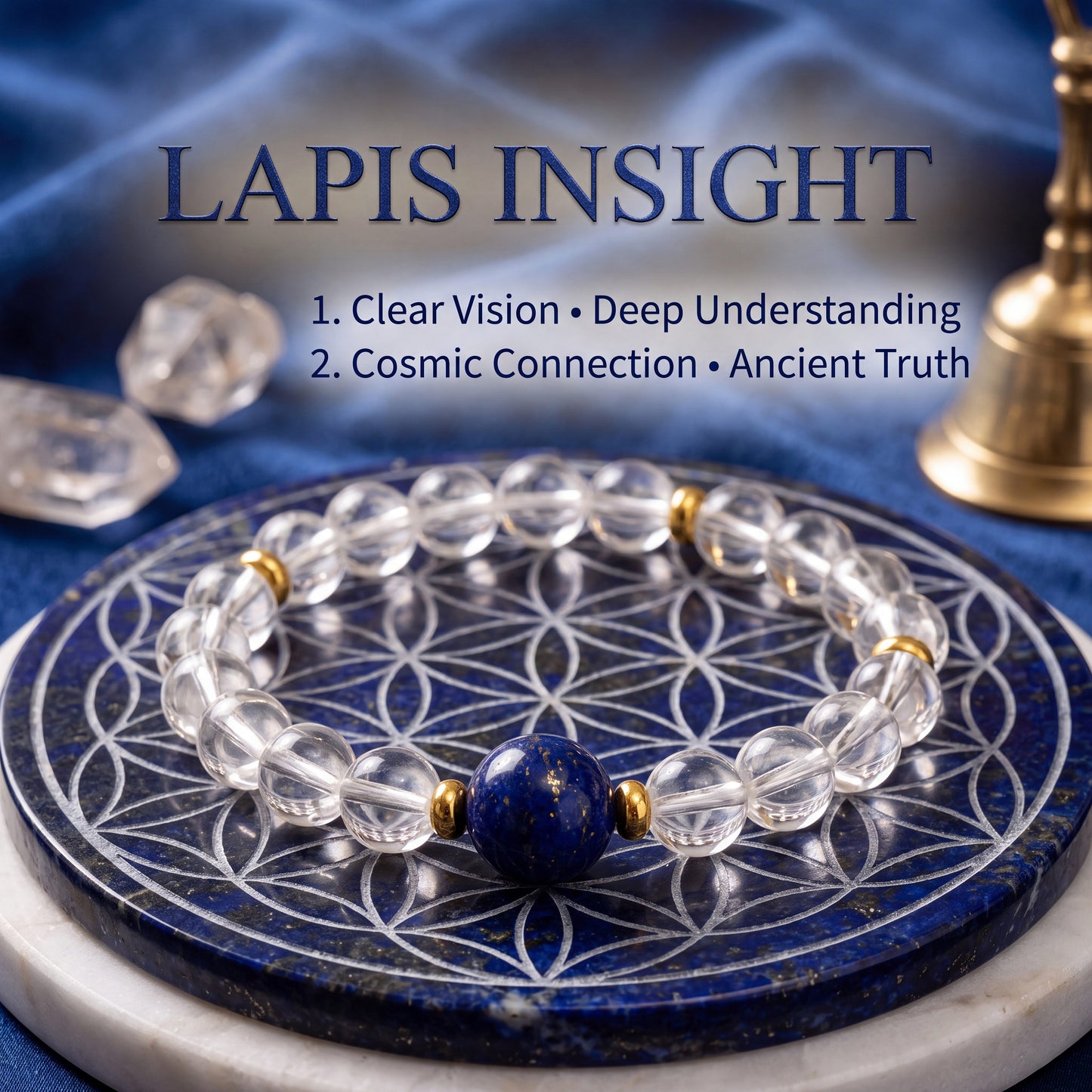 Original Design Natural Brazilian Clear Quartz & Lapis Lazuli Bracelet