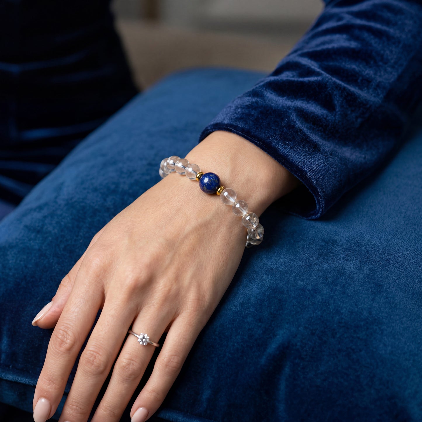 Original Design Natural Brazilian Clear Quartz & Lapis Lazuli Bracelet