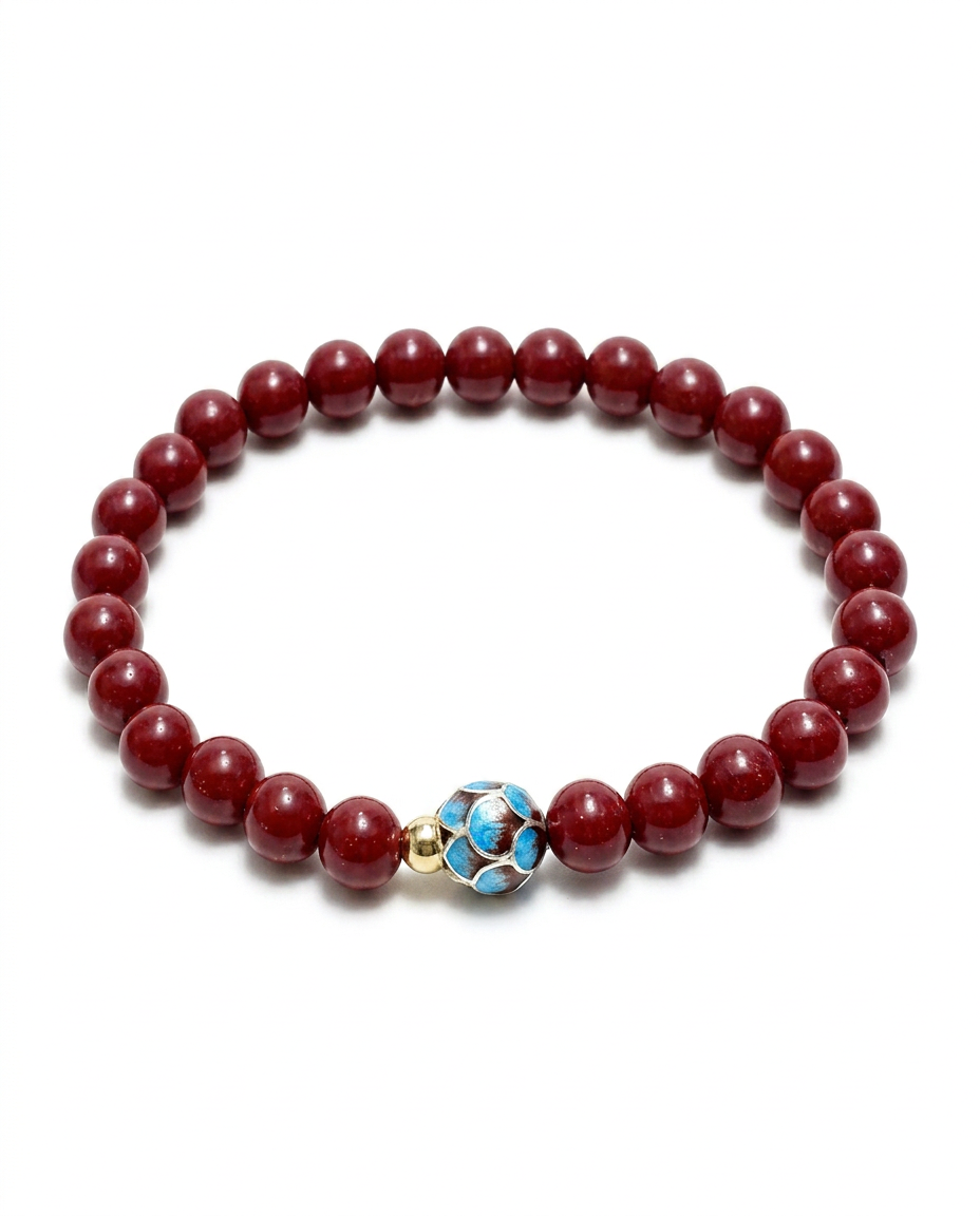 “Lotus Blessing” Pure Cinnabar & Sterling Silver Bracelet