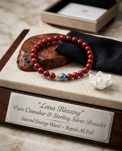 “Lotus Blessing” Pure Cinnabar & Sterling Silver Bracelet