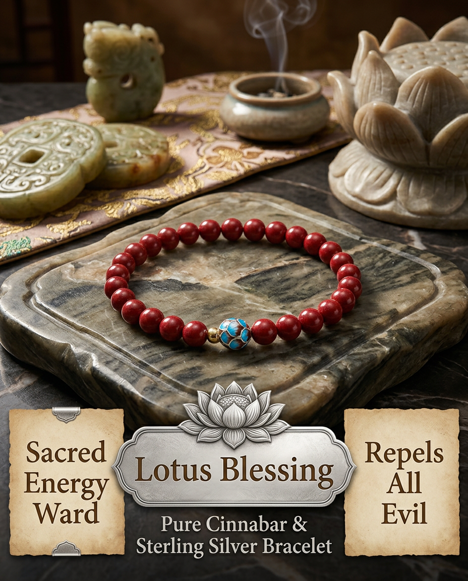 “Lotus Blessing” Pure Cinnabar & Sterling Silver Bracelet